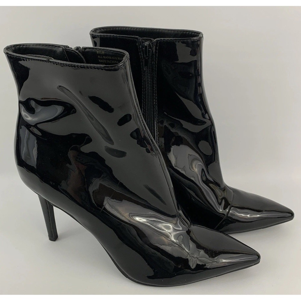 Rylie Black Patent Ankle Booties Stiletto Heel Pointed Toe Thalia Sodi Size 9.5M